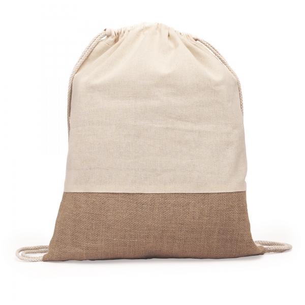 Rucksack mit Kordelzug aus BIO-Baumwolle 120 g/m2 und Jute